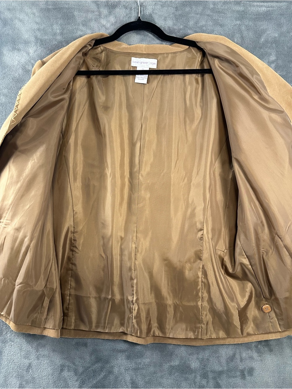 Susan Graver Camel Faux Suede Embroidered Pocket Vintage Blazer - Picture 10 of 10